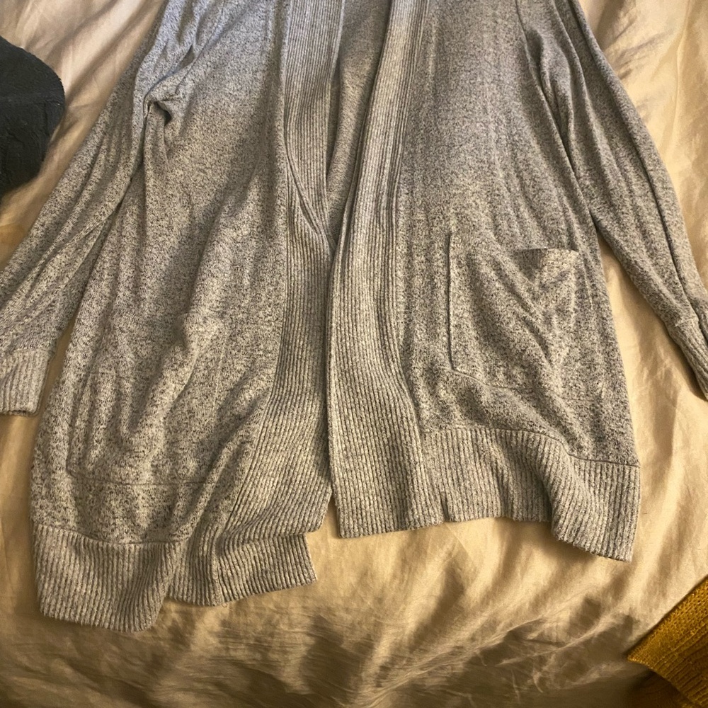 Elegant Heather Gray Open-Front Cardigan